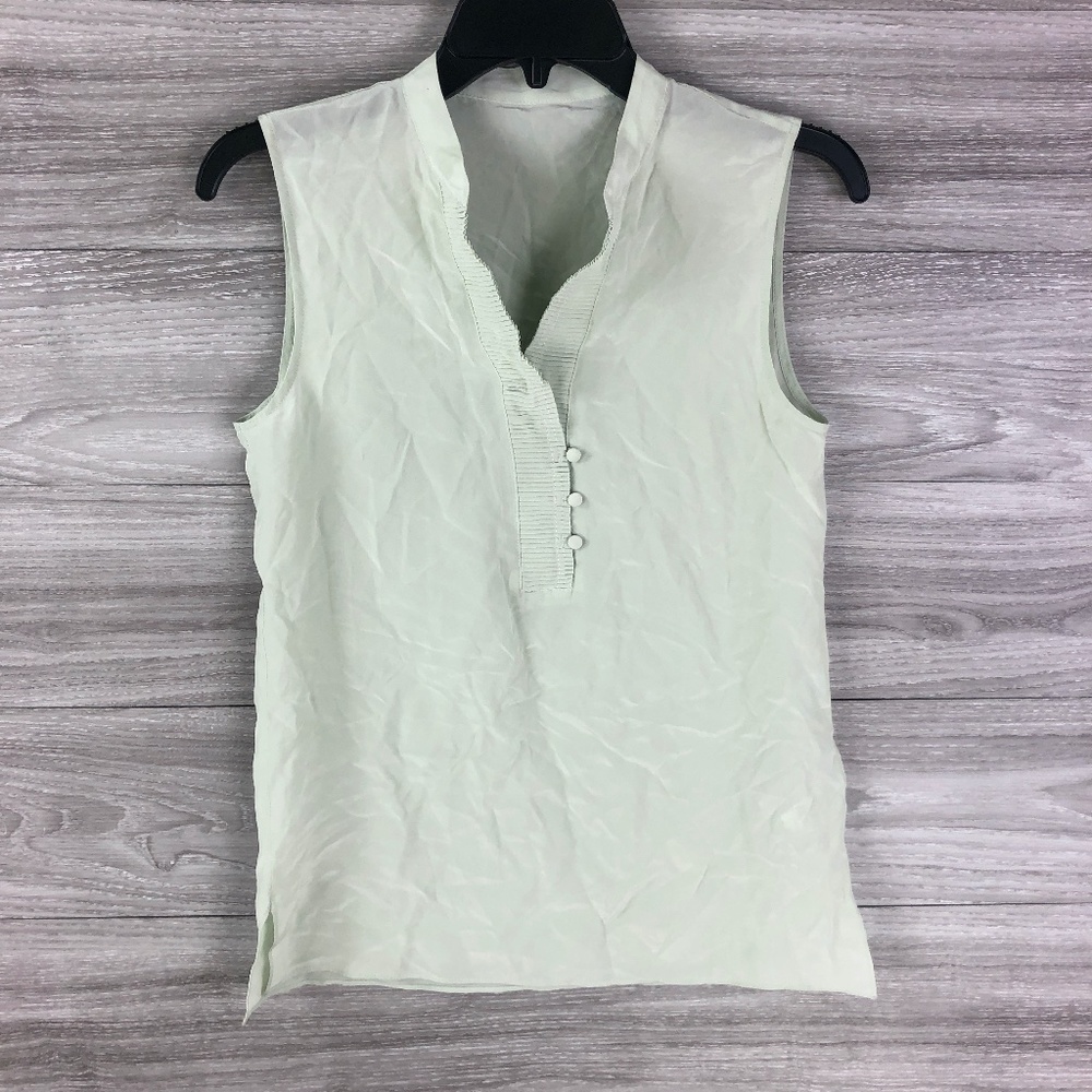 Reiss Mint Green Sleeveless Split-Neck Button Placket Top